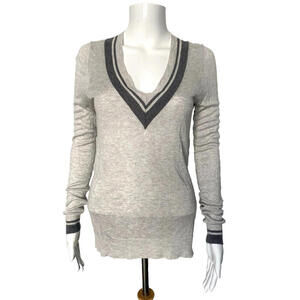 Theory Small Gray V-Neck Knit Top Tunic Sweater Long Sleeve Size S